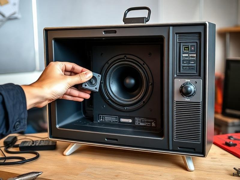 No Sound — television being checked by a repair technician